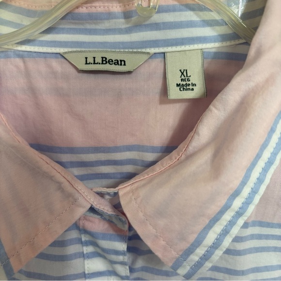 LL Bean Women's XL Striped Button Front Cotton Long Sleeve Shirt Pink Blue - Picture 3 of 6
